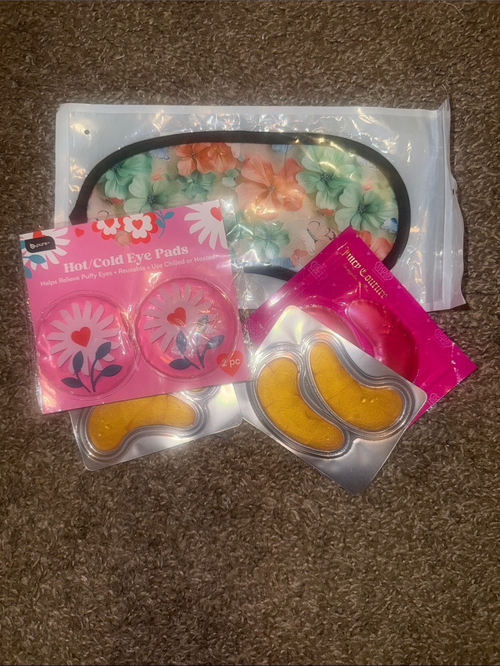 Floral Sleep Mask with Hot/Cold Eye Pads - Green/Coral